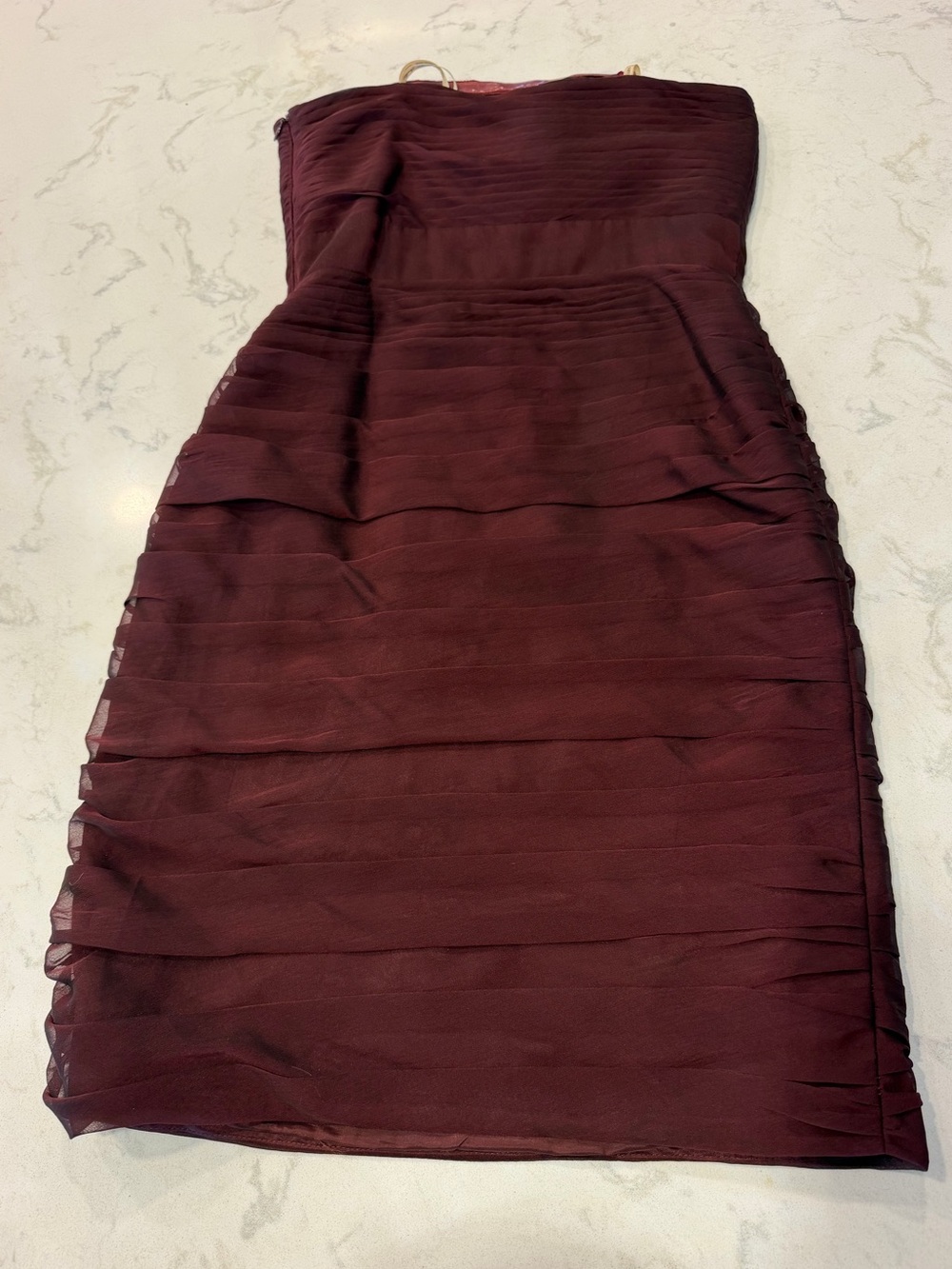 Vintage Strapless Burgundy Layered Cocktail Dress